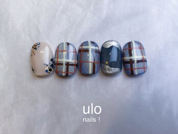 ウロネイルズ(ulo nails)/ブルーマグネットにチェック柄