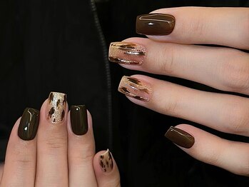 秋ネイル/ヒョウ柄/ブラウン