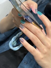 ライトブルー×フラッシュネイル