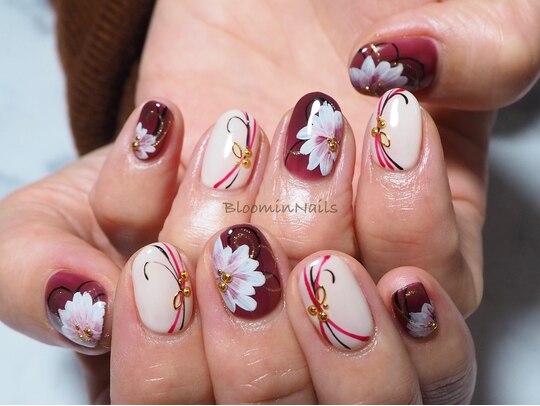 2025年冬】ボルドー フラワー ハンドのネイルデザイン集｜人気順｜2  