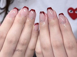 シンプル赤フレンチネイル
