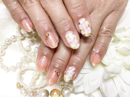 オレンジフラワーネイル