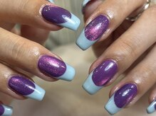マラマネイル(Malama Nail)/パープルマグネット×フレンチ