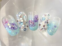 ラリュールネイル(L'Allure nail)/あじさいキラキラネイル♪￥8200
