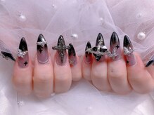 スノーネイルサロン 新宿店(Snow nail salon)/黒クロス十字架蝶々