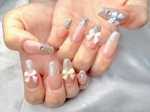 プティ アイビューティ 北浜店(peTiT eyebeauty)/リボン　ラメグラ　韓国ネイル