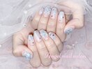 水色グラデXハートXリボン