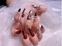 スノーネイルサロン 新宿店(Snow nail salon)/黒レオパード指輪埋め尽くし
