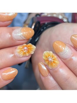 ネイルアンドアイラッシュスタジオ シュシュ(chouchou)/春夏ネイルぷっくりお花・ミラー