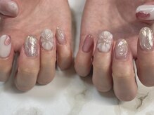 シピ ネイル(Chipi Nail)/ぷくぷくお花×ニュアンスネイル