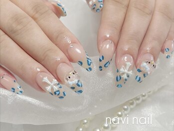 ブルーヒョウ柄フレンチネイル