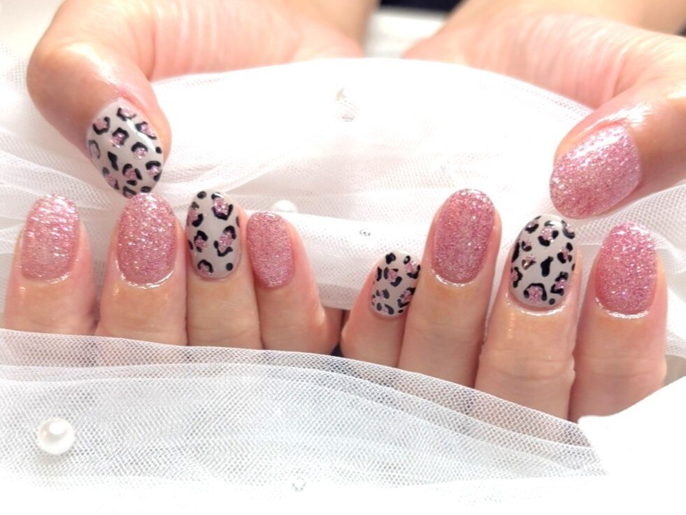 ネイルチップオーダー レオパードネイル 秋ネイル ピンクネイル 豹柄 Pink Leopard - FINGER SUIT(フィンガースーツ)ネイルチップ