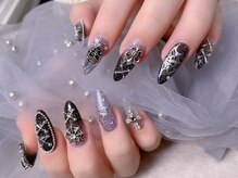 スノーネイルサロン 新宿店(Snow nail salon)/黒蜘蛛の巣クロス十字架骸骨