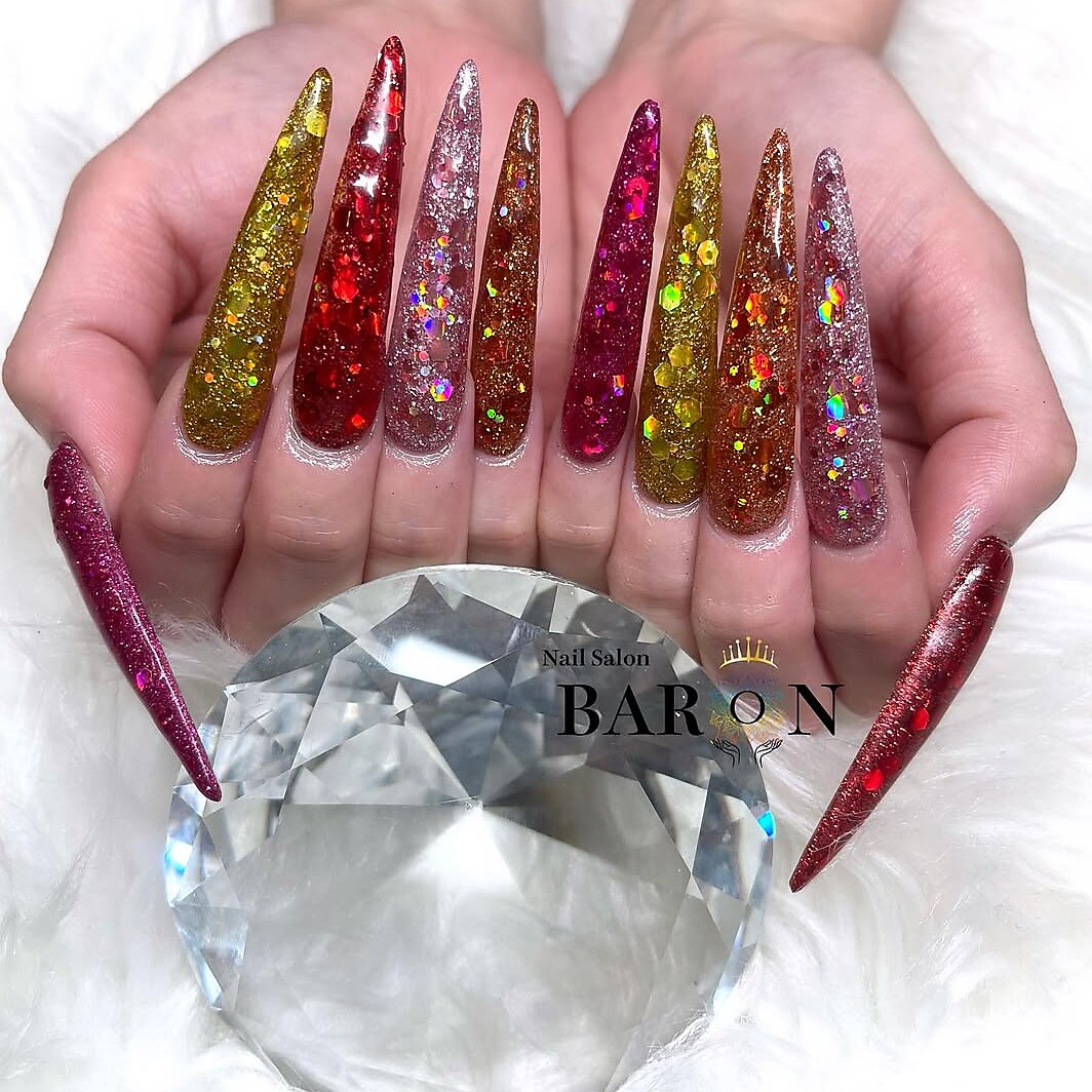 成人式ネイルチップロング前撮りギャルネイルチップ2枚MAX七五三