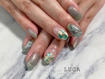 ネイルアトリエルカ(nail atelier LUCA)/W-263 シェル×大理石ネイル