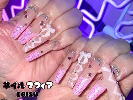 リボン×ラメフレンチネイル