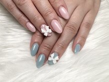 ヒールネイル(heal nail)/pink×blue×ribbon～