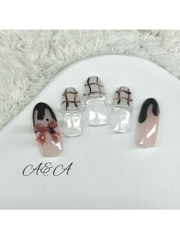 エーアンドエー 蕨店(A&A)/チョコ×チェックネイル