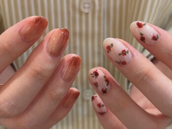 アシンメトリー/花柄/手描き