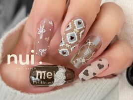 バレンタインネイル　手描き