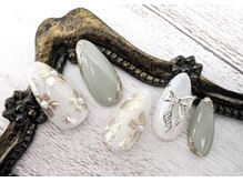 ジュネル/メタルフラワー×リボンネイル