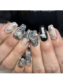 黒★ツイード柄ネイル