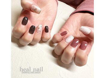 ヒールネイル(heal nail)/brown×white×heart×kirakira
