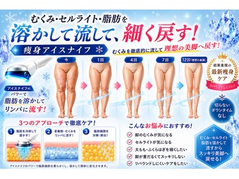 美宝 元町の写真/1回で!ムクミ/セル脂肪/贅肉をスッキリ!即効性にこだわった最新機種アイスナイフでスラっとした美脚へ◎
