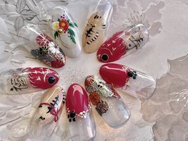 お正月ネイル　ゼブラ