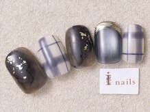 アイネイルズ 三宮店(I nails)/奥行ネイビーチェック