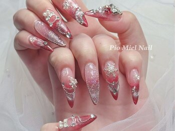 ピオミエルネイル 新宿(pio miel nail)/ルビーレッド ビジューネイル