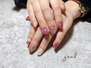 ワイネイル(Y.nail)/ぷっくりフラワーニュアンス