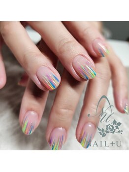 ネイルプラスユウ(NAIL+U)/塗りかけストライプnail♪