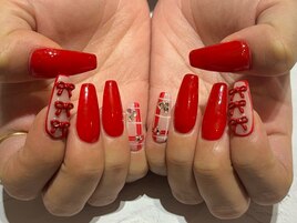 リボン×チェック ネイル