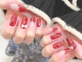 赤チェックネイル☆