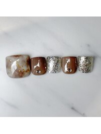 ゴールド/カフェラテ/黒ネイル