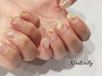 ネイルズアリー 立川店(Nails ally)/クリアベース×チーク×オーロラ