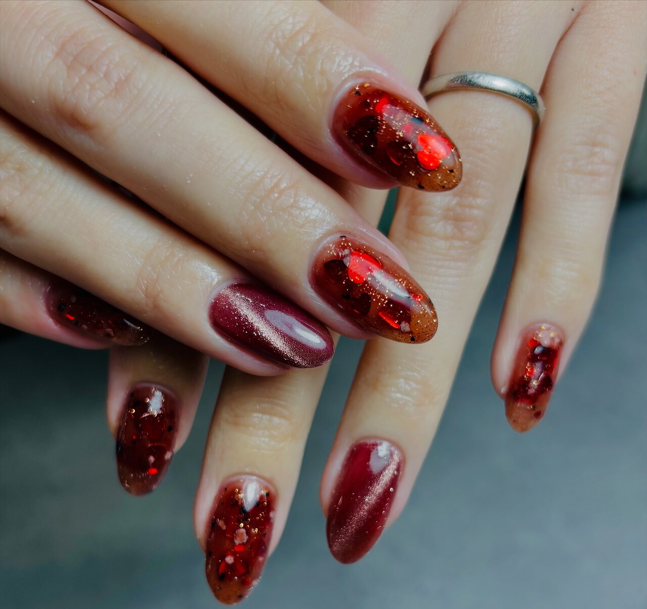 25))ハートネイル フレンチガーリー ボルドーネイル リボン パールネイル 25))ハートネイル フレンチガーリー ボルドーネイル リボン