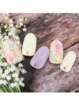 ラ カゼッタ(La casetta)/手描きパステルフラワーネイル