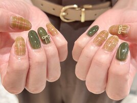 チェック×リボン