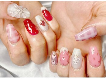 いちごネイル/ギンガムチェック