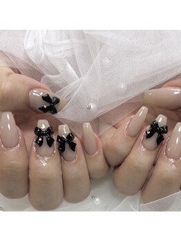 ナナ パラジェル フィルイン マツゲパーマ パリジェンヌ(NANA)/《NAIL》ワンカラーon黒リボン