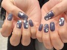 ネイビー×お花ホログラムネイル