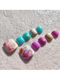 スプリングフラワーフットネイル