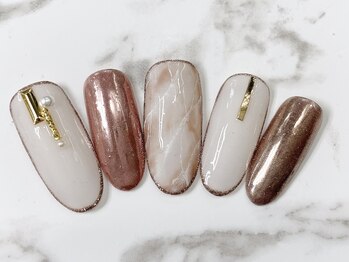 ラリュールネイル(L'Allure nail)/ベージュ系大理石ネイル¥8200