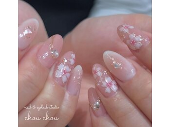 ネイルアンドアイラッシュスタジオ シュシュ(chouchou)/春桜ネイル・手描きアート