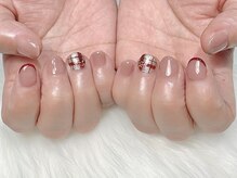 ヒールネイル(heal nail)/pinkベージュ×チェック柄.