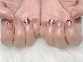 pinkベージュ×チェック柄.