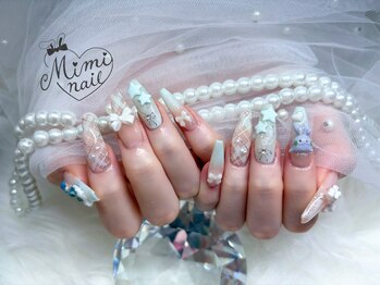 ミミネイル(Mimi nail)/水色チェック×グラデ