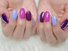 ヒールネイル(heal nail)/purple×pink×mirror×stone.